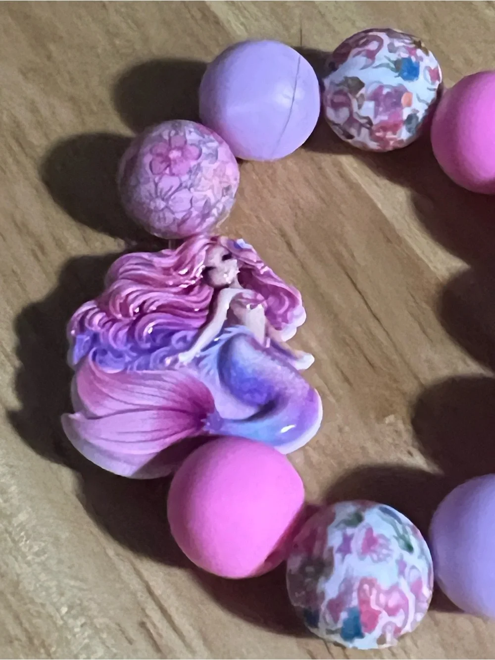 Pink & Lavender Mermaid Bead Stretch Bracelet for kids or adult B203